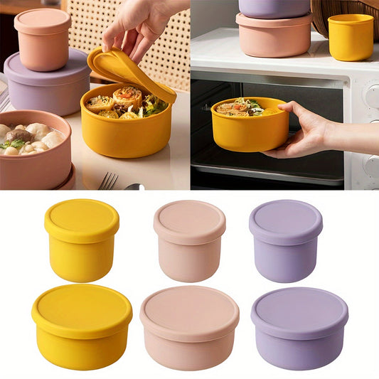 Multi-functional Storage Container made of Silicone - Does not contain BPA, can be used in the Microwave and Freezer. Ideal for storing Fruits, Vegetables, and Lunch items. Circular Kitchen Container with a convenient Flip-Top Cover.