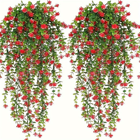 4 dona Sun'iy osma o'simliklar, soxta Eucalyptus yaproqlari bilan, UV nurlanishiga chidamli, ichki va tashqi bezak uchun.