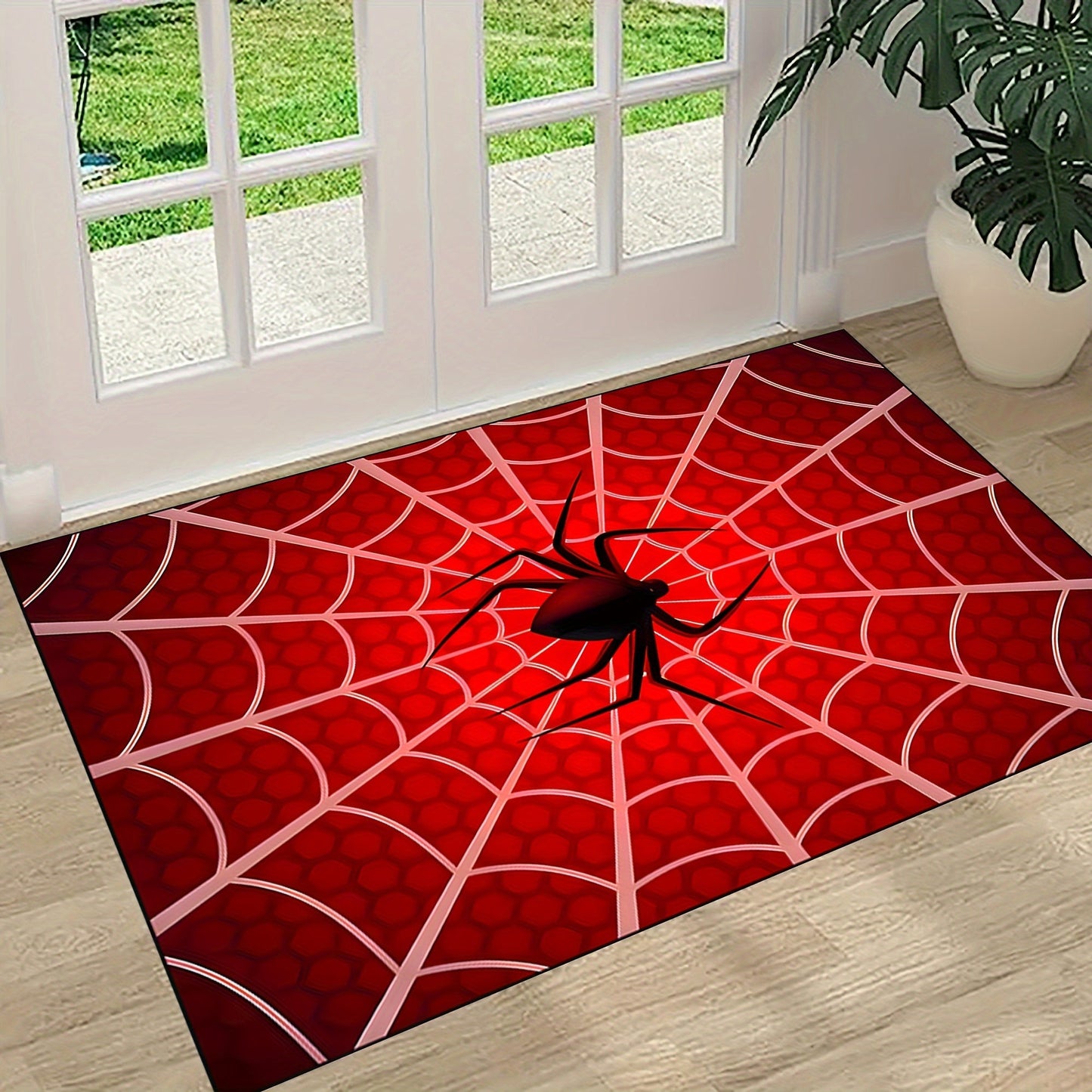 Enhance your space with the 3D Visual Spider Web Pattern Area Rug. This stylish and durable polyester fiber carpet is anti-slip and washable, making it perfect for use in the living room, bedroom, or gaming room. It is an ideal decoration for a boy's