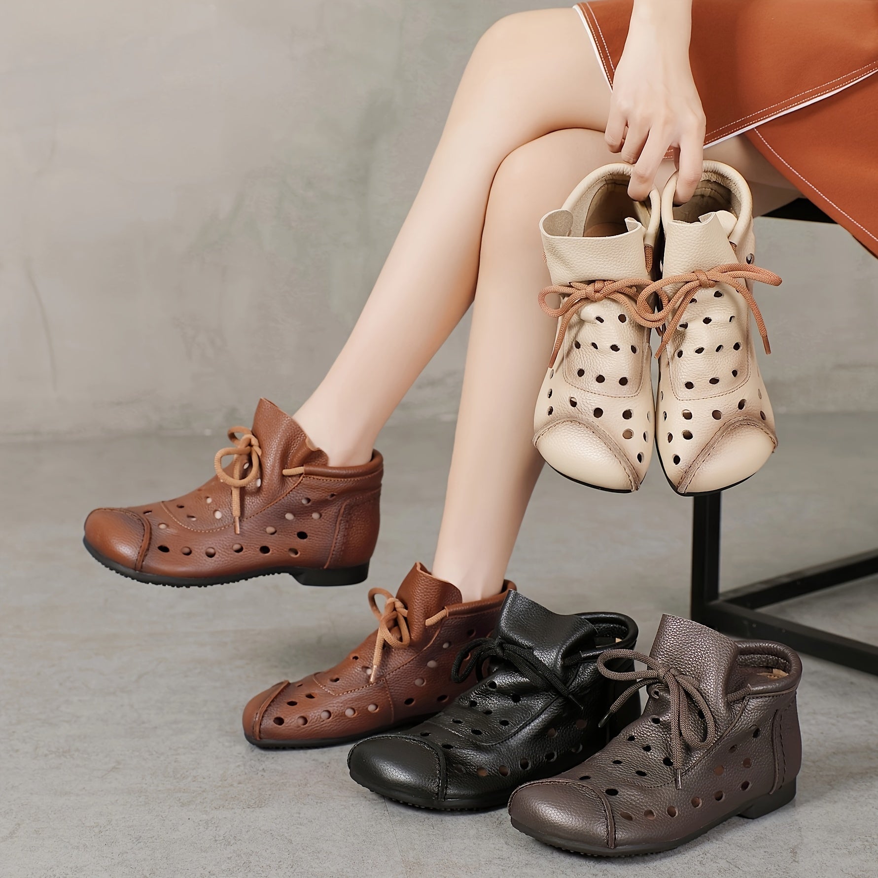 Flat lace-up shoes for women with a hollow out design, perfect for casual summer wear.