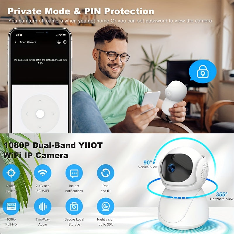 Valentine's Day Gift: High-Definition Indoor Camera with Automatic Tracking, Dual-Band WiFi Security Camera for Home Monitoring. Features 1080P HD Night Vision, Two-Way Audio, and 5GHz/2.4GHz Connectivity.