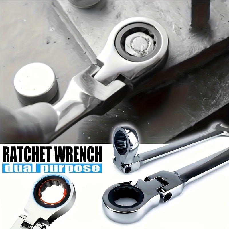 10mm ratchet wrench with adjustable torque and movable head made of durable chrome vanadium steel with ergonomic grip for vehicle maintenance.