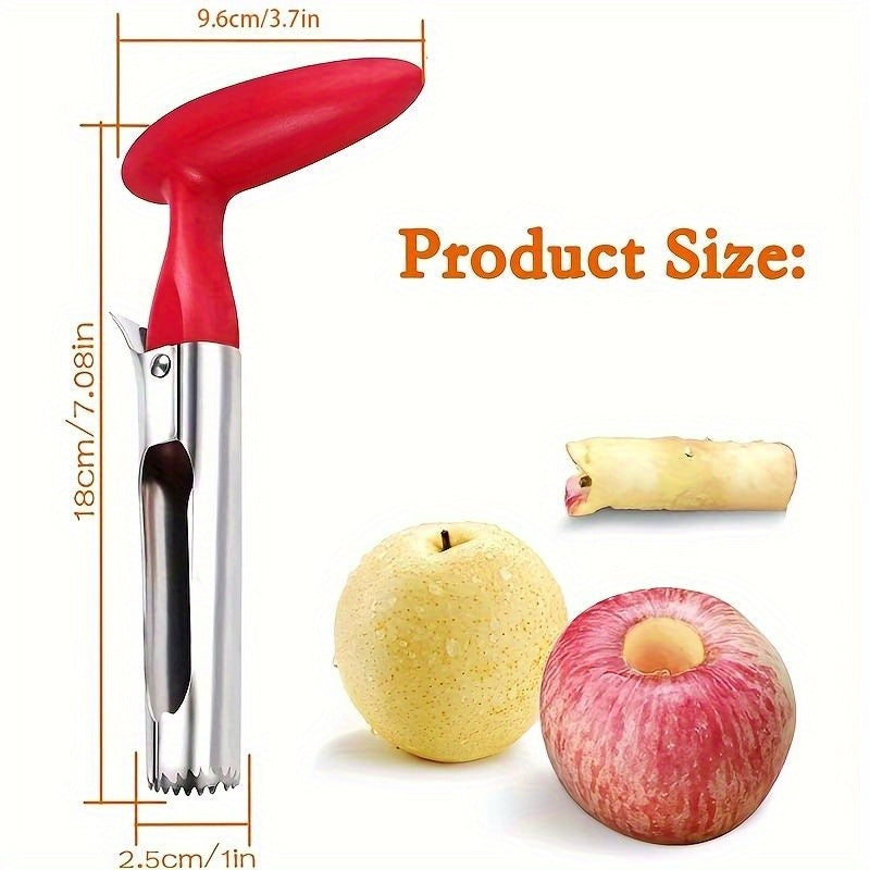 Easily Remove Fruit Cores with Our Stainless Steel Apple Corer - Featuring an Ergonomic Handle, Sharp Serrated Blade, and Durable Construction. Perfect for Apples, Pears, Bell Peppers, and Pineapple. A Portable and Easy to Clean Kitchen Essential.