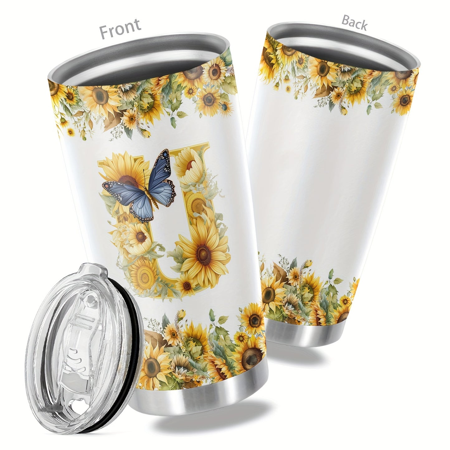 20oz Floral Initials Travel Mug - Double-Walled Tumbler for Women - Ideal Gift for Various Occasions.