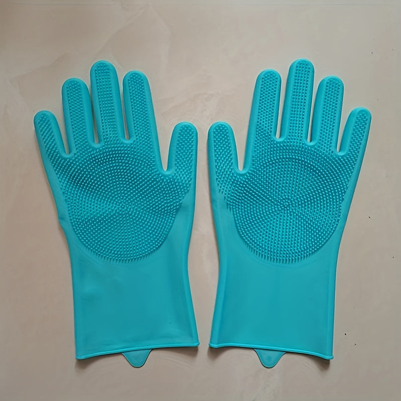 1 pair of Kitchen Silicone Dishwashing Gloves for Housework Cleaning with Waterproof Insulation and Magic Gloves, includes Dishwashing Brush