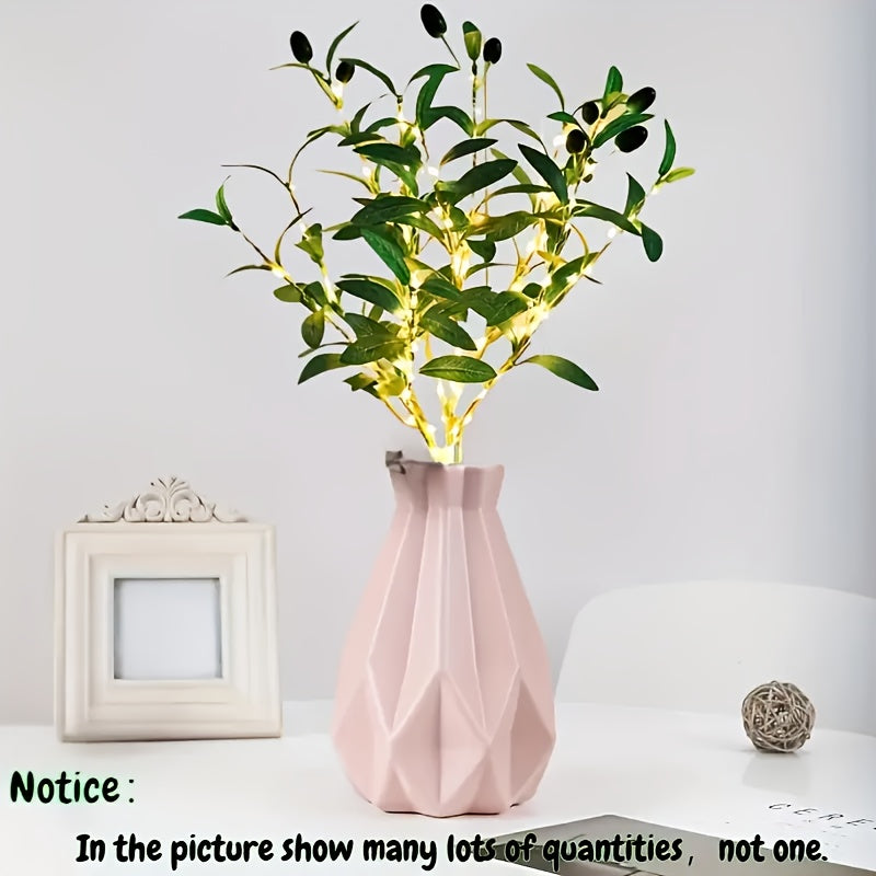 Olive Branch LED Lamp with Fairy Lights and artificial greenery tree. Ideal for various occasions. Mixed color, battery-operated with button control. Modern and festive accent.