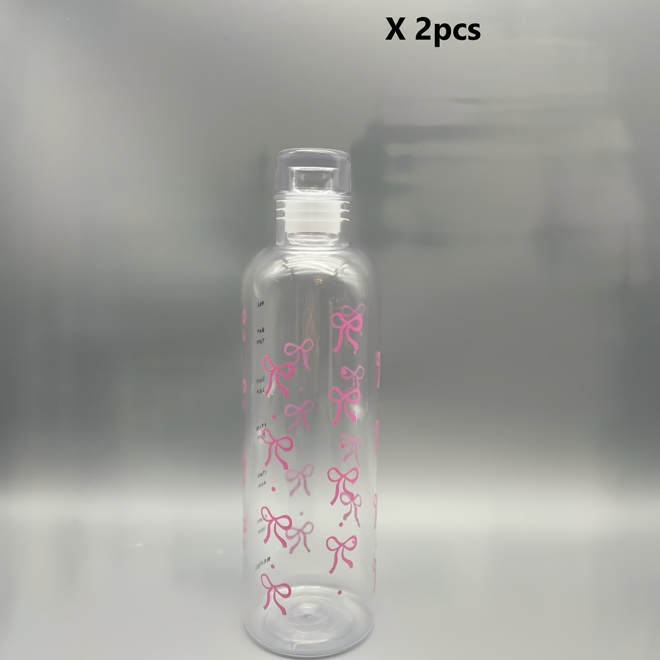 1 or 2 cute Kawaii Bow plastic water bottles, 500ml, with time scale transparency. Ideal for sports, school, or outdoor use.