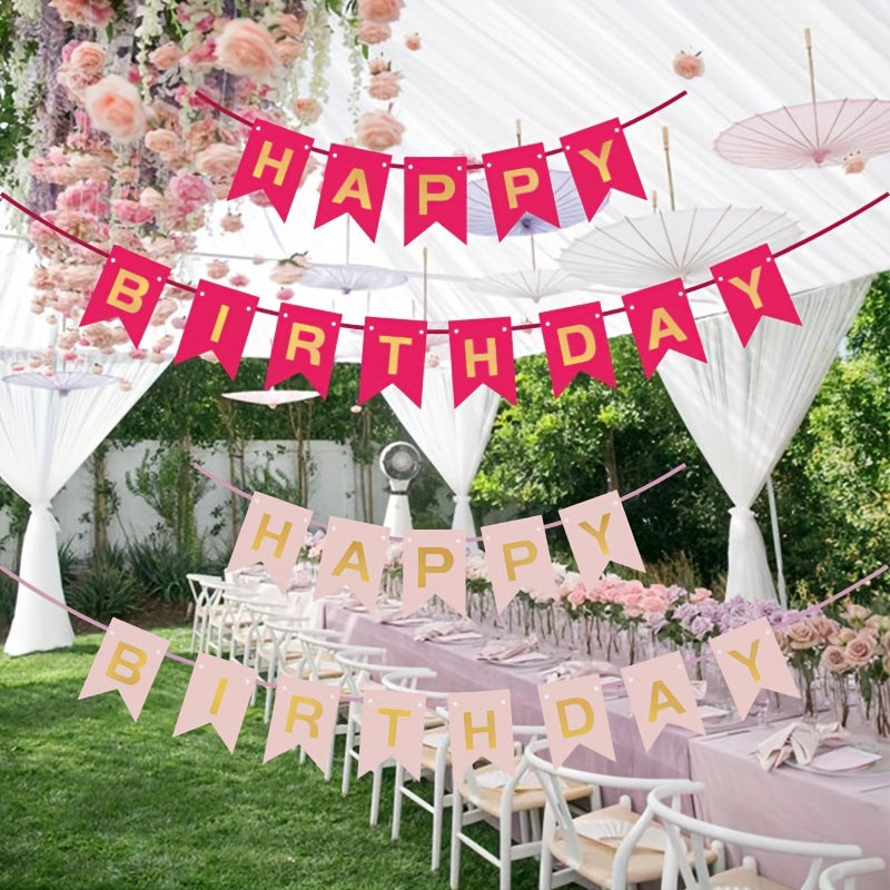 1 piece of English gilt Happy Birthday dovetail flag alphabet banner for birthday party decorated with triangle fish tail flag.