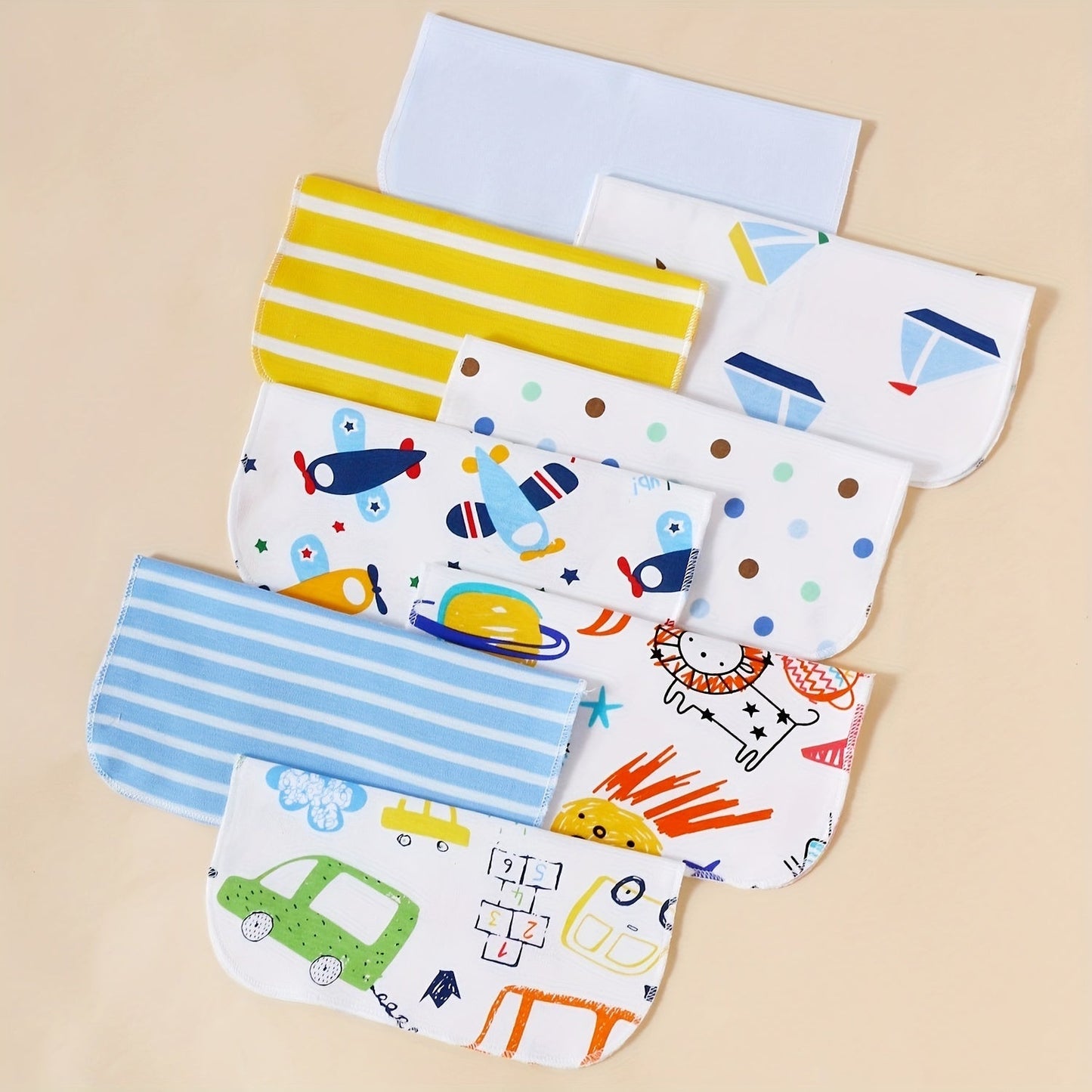 Nursing Towels Set of 8, Adorable Baby Washcloths with Cute Designs. Includes Burp Cloths, Soft Infant Bath Towels, Toddler Face Towels, and Handkerchief. Perfect Baby Shower Gift for Newborns with Sensitive Skin, Suitable for Boys and Girls. Ideal for