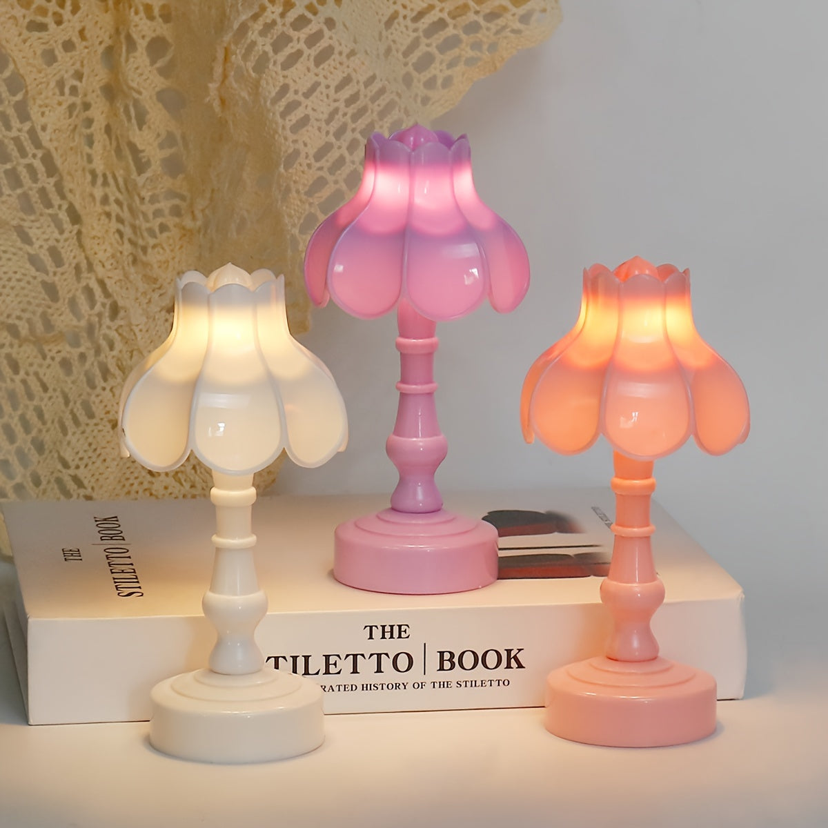 Flower-shaped mini LED table lamp ideal for bedroom and desktop decor, also great as a unique home warm gift or for café/hotel decoration.