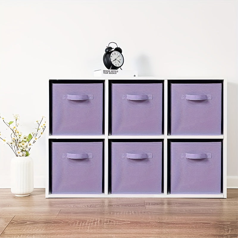 6 Pastel Purple Ombre Non-woven Storage Boxes with handle for home or office use, suitable for storing clothes, dolls, and office files.