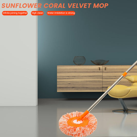 Mop suit with 360 ° rotating feature, round microfiber mop head that is dust-proof. Includes 4 sturdy steel pipes for support and 2 replacement mop heads for effective wall cleaning.