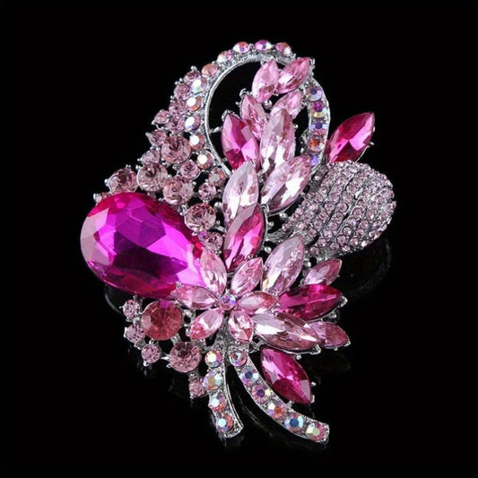 Vintage Luxury Glass Rhinestone Flower Brooch - Ayollar kostyumlari va palto uchun nozik kristall gullar shaklidagi pin (1 dona)