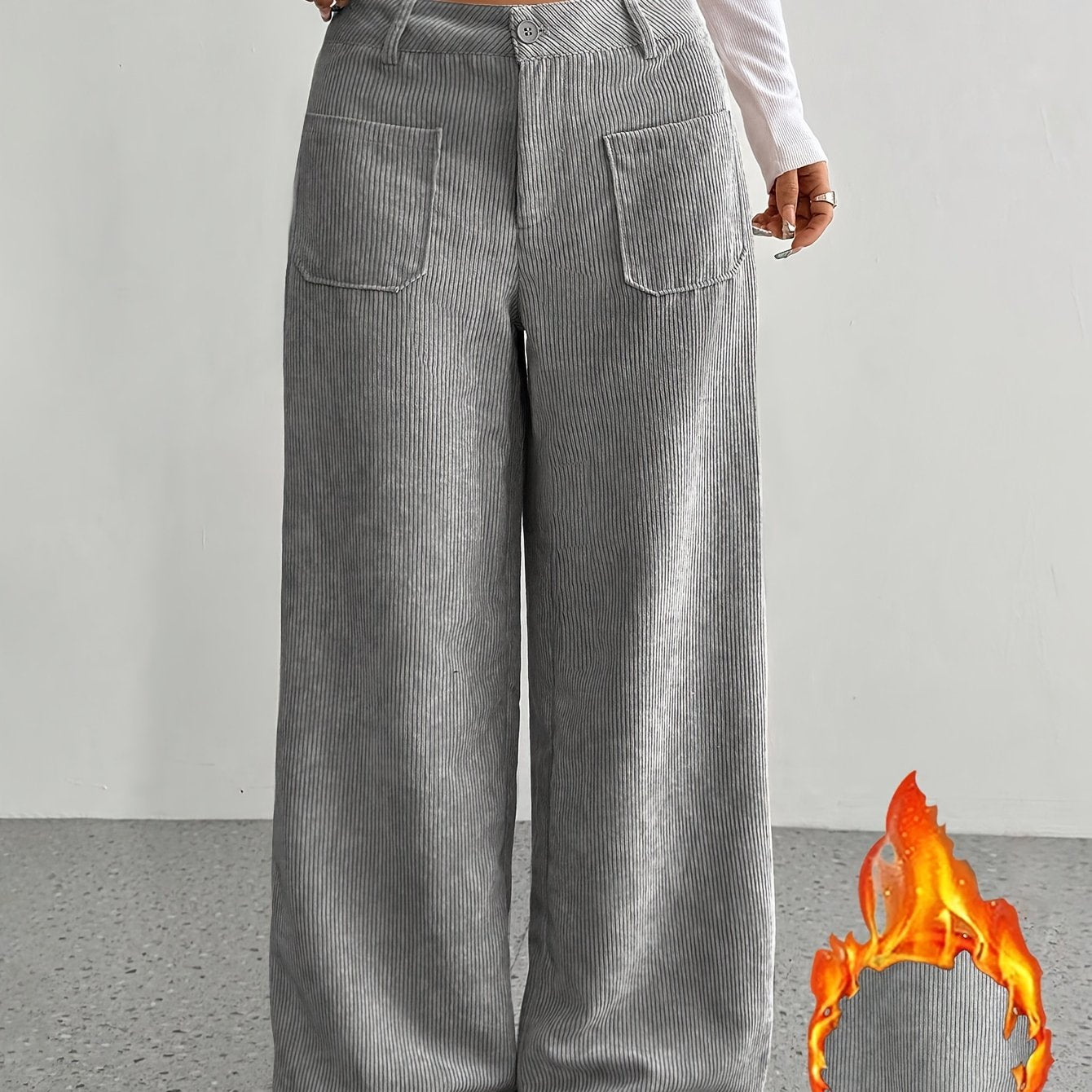 Casual corduroy wide leg pants for women made of polyester, suitable for all seasons.