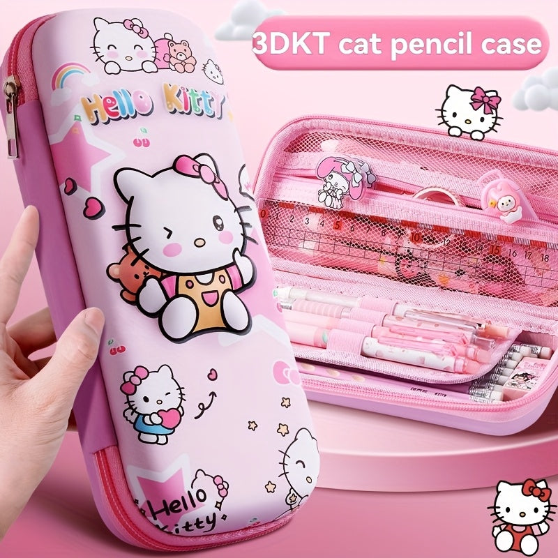 One Sanrio large capacity pencil case with cute cartoon pattern, suitable for organizing school and office supplies. Durable and suitable for pencils, markers, and stationery.