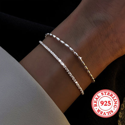 S925 Sterling Silver Double Layer Bracelet with March Birthstone, Elegant Glitter Design, Perfect for Everyday and Holiday Wear, a Timeless Luxury Accessory for Any Season.