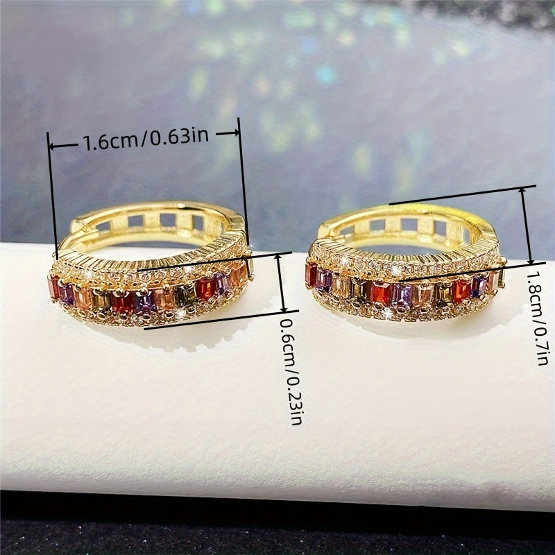 Stylish Channel Set Rectangle Cut Topaz Vice Stone Zircon Hoop Earrings in 18K Gold Plating - Perfect for Women's Bridal Wedding Party Jewelry