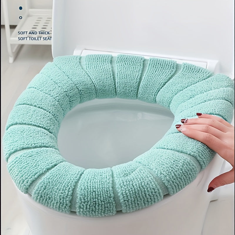 1pc Knit Fabric Bathroom Lid Cover, Non-Electric Warm Cushion, 100% Polyester