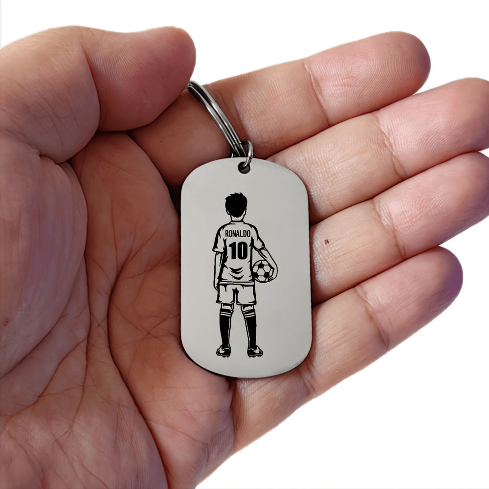 Football Player Keychain for Men, Customized with Name and Number, Durable Stainless Steel, Perfect Birthday Present