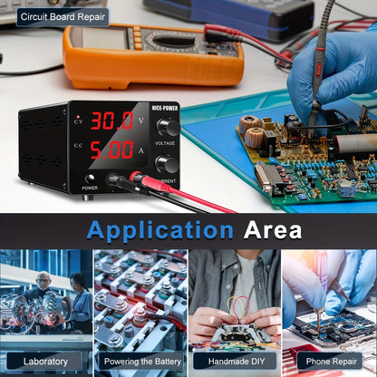 NICE POWER SPS-E305 Lab DC Power Supply: 30V, 5A, Adjustable Voltage and Current, LED Display, Weatherproof, Cold Resistant, European Standard Plug, No Assembly Required, Digital Display