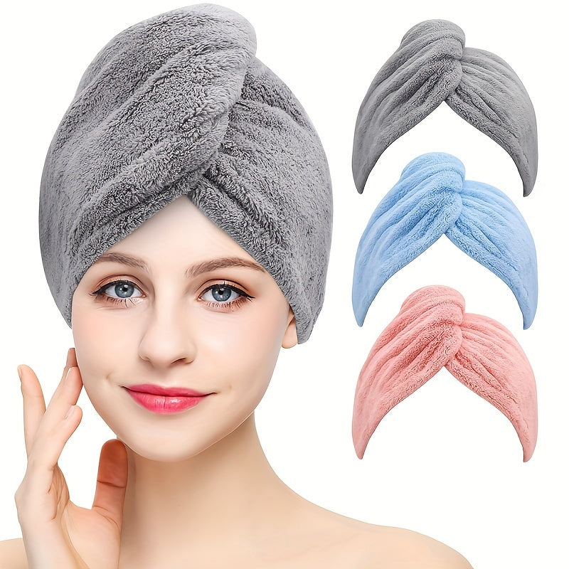 Fast drying hair towel made from soft, water-absorbing microfiber. Anti-frizz and anti-static. Ideal for bathroom use.