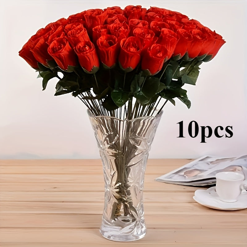 Artificial blue rose bouquet of 10pcs, lifelike touch, versatile plastic flowers for home decor and special celebrations, vase not included.