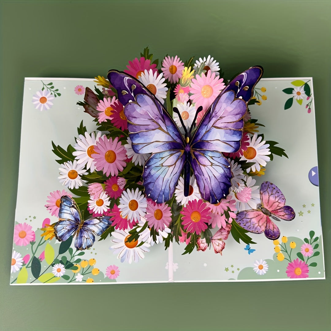 SwammCard 3D Pop-Up Greeting Card with Butterflies & Daisies - Ideal for various occasions - Unique & memorable celebration tool.