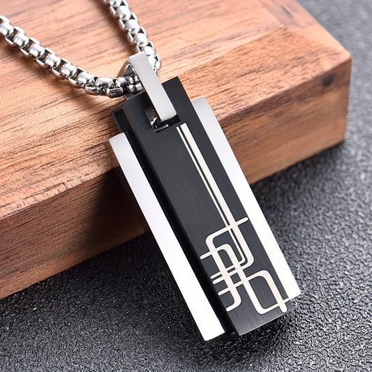 Casual Style Alpaca Men's Fashion Stainless Steel Square Pendant Necklace