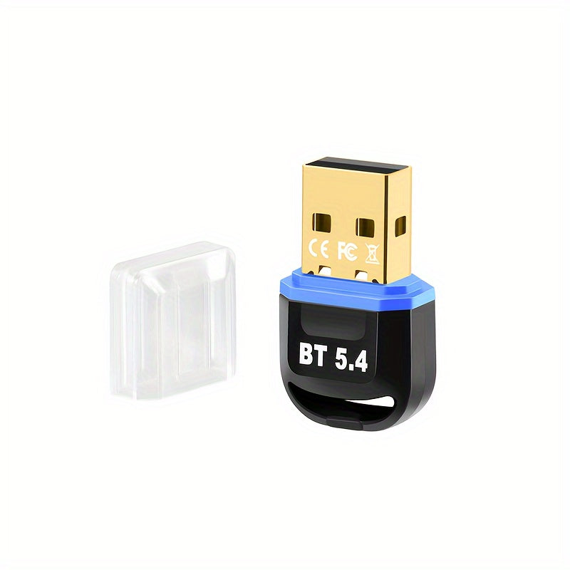 USB BT 5.4 wireless adapter for computers, headsets, keyboards, mice, and speakers. Plug and Play for Windows 11/10/8.1, backward compatible with previous versions. Instantly add Bluetooth