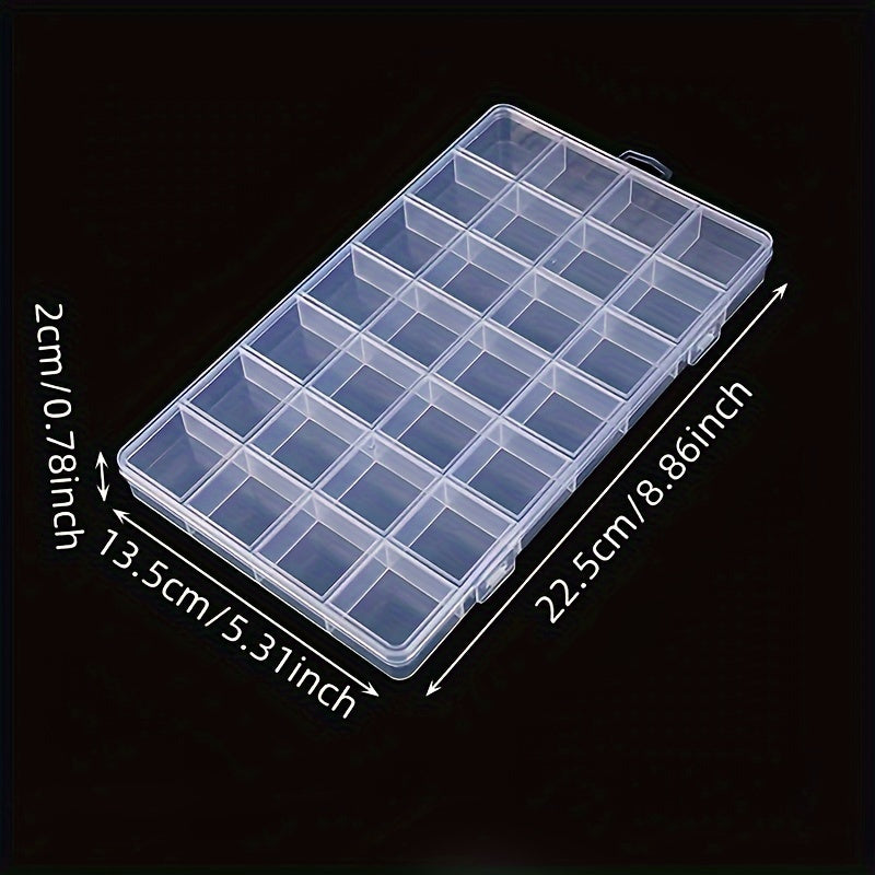 Rectangle plastic storage box with 28 compartments for jewelry, earrings, beads, and crafts.