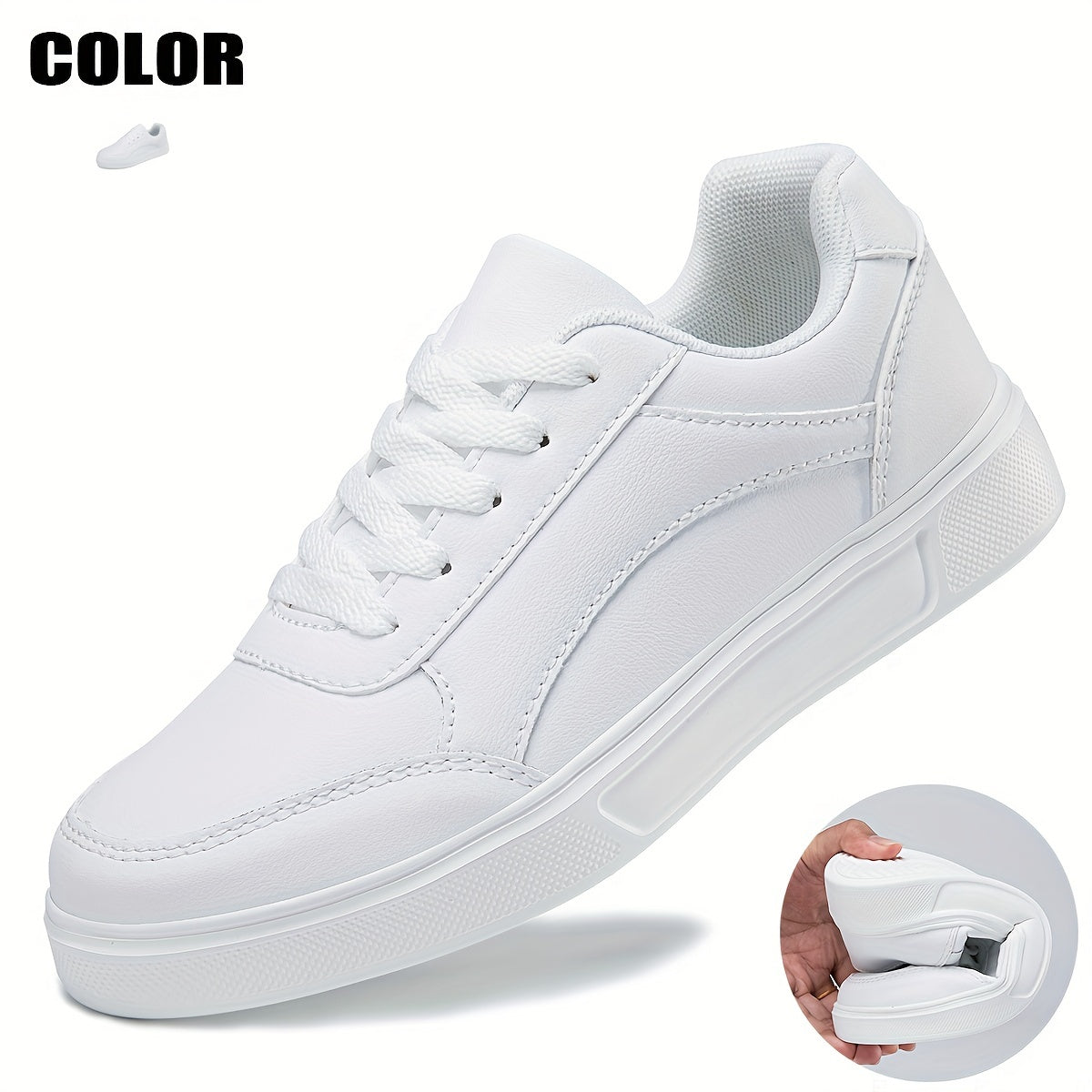 Women's Classic White Casual Sneakers - Lightweight, Comfortable, Lace-Up Skate Shoes with Round Toe and Low-Top Design