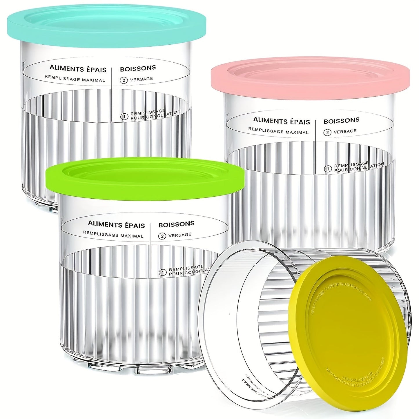 Get a set of four 24oz plastic replacement cups with lids for your ice cream maker, designed to fit Ninja NC501 NC500 series. These reusable, BPA-free, non-stick containers are dishwasher safe and perfect for storing food.