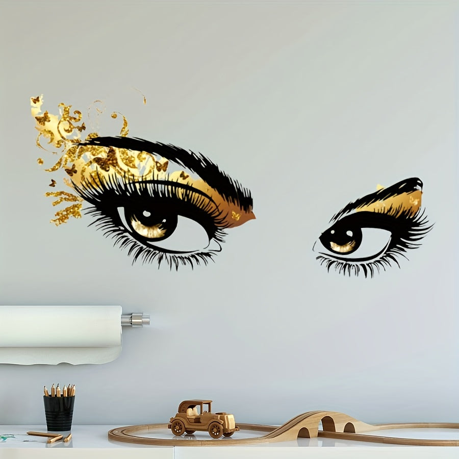 Stylish wall decal with black and gold glitter design, perfect for bedroom, study, or living room decor. Creative self-adhesive PVC sticker.