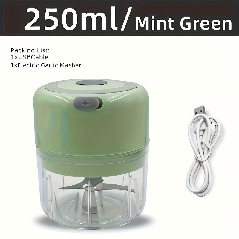 USB Rechargeable Cooking Machine with 250ml Capacity, Small Automatic Garlic Mixer for Kitchen Use. Versatile Tools in Various Colors for Multi-Scene Use, Ideal Kitchen Supplies.