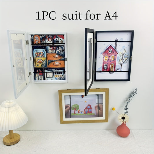 Children's art picture storage frame with a two-fold A4 wooden photo frame.