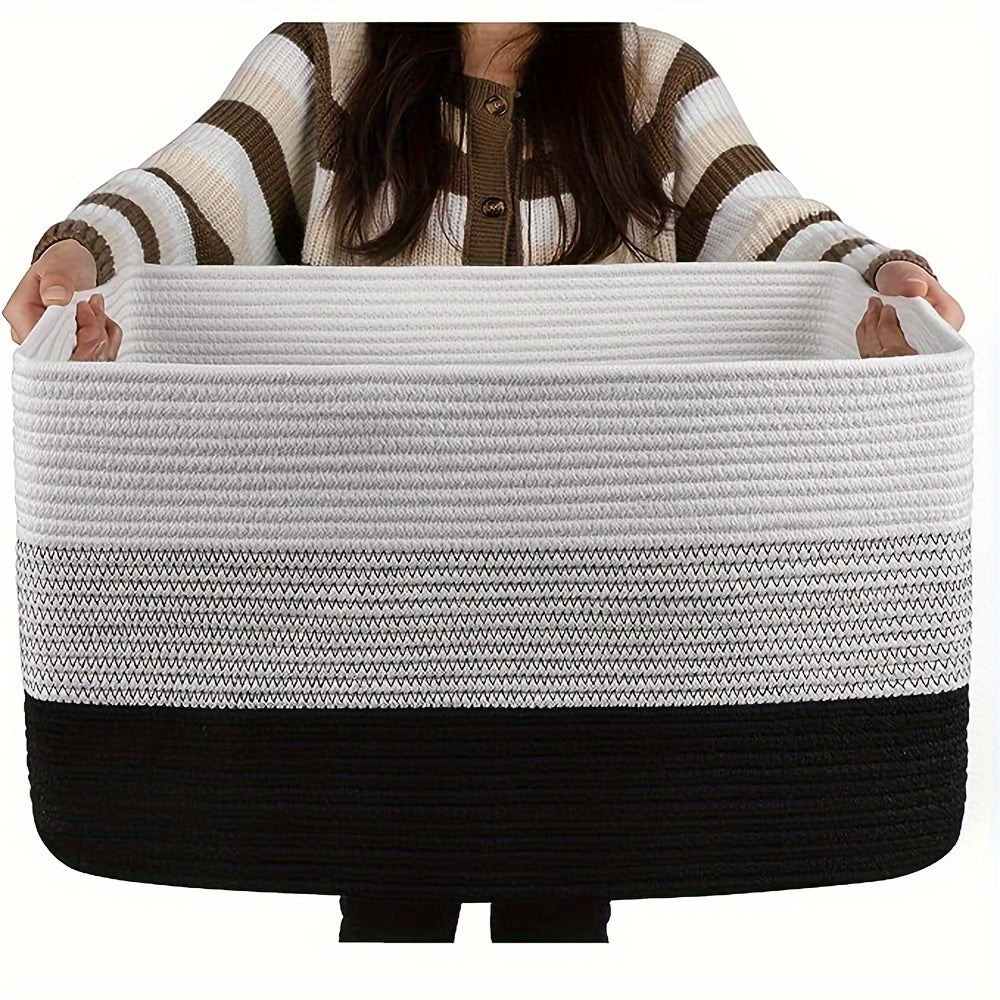 One large rectangular blanket basket measuring 54.86cm X 42.93cm X 29.97cm, perfect for storing gifts and blankets. This woven storage basket is ideal for organizing the living room and features convenient handles for easy transportation.