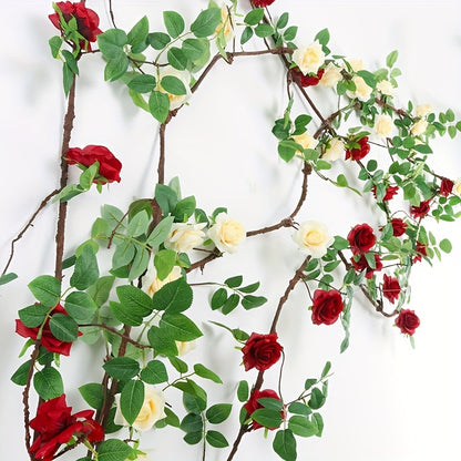 7.55ft Artificial Rose Vine for Outdoor UV Resistant Décor.