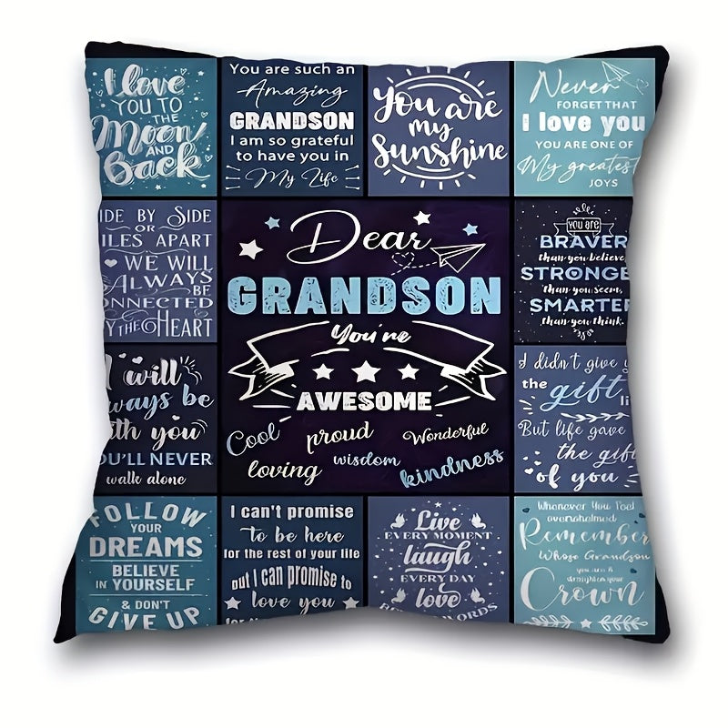 French Style Grandson Themed Pillow Case, 1 piece, measures 44.96cm x 44.96cm. Made of short plush polyester with a zippered closure, this cushion cover is machine washable. Perfect for adding a touch of decor to your living room or bedroom. Pillow