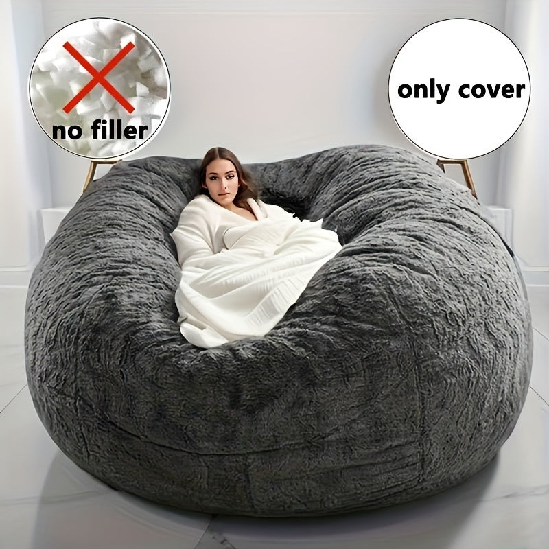 Plush bean bag chair cover in black, easy-clean, removable slipcover suitable for living room and bedroom decor. Zippered fabric protector included. Cover only.