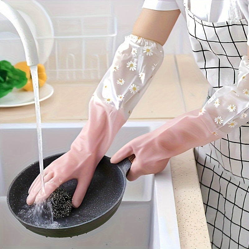 Versatile Home Cleaning & Cooking Gloves - 1 Pair of Lead-Free PVC Long Sleeve Gloves for Kitchen, Bathroom, Bedroom, Living Room Use; Ambidextrous, Lightweight, Not Waterproof.