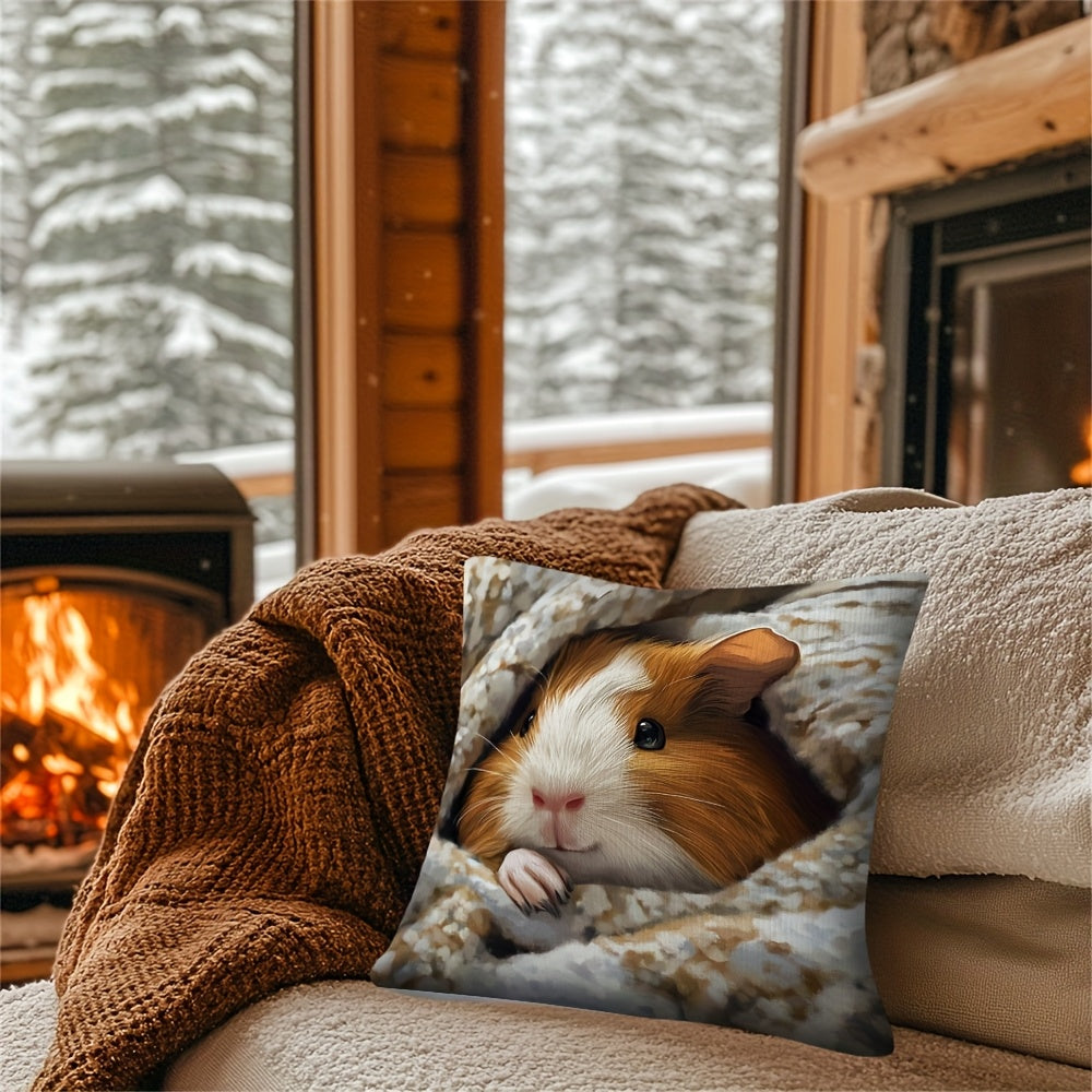 Charming Guinea Pig Throw Blanket featuring a dual print design and hidden zipper, ideal for adding a touch of charm to your sofa or farmhouse decor. Constructed from machine washable polyester, this cozy blanket is perfect for decorating for the