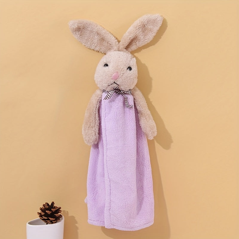 Little Rabbit Pattern Decorative Towel, Ultra-Fine Microfiber, Absorbent Fingertip Towel Perfect for Easter, Super Soft for Kitchen and Bathroom.