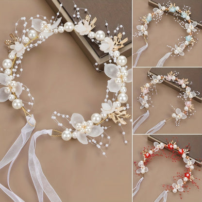 Romantic Floral Bridal Headband with Faux Pearls and Beads - Perfect for Weddings, Princess Birthdays, and Parties