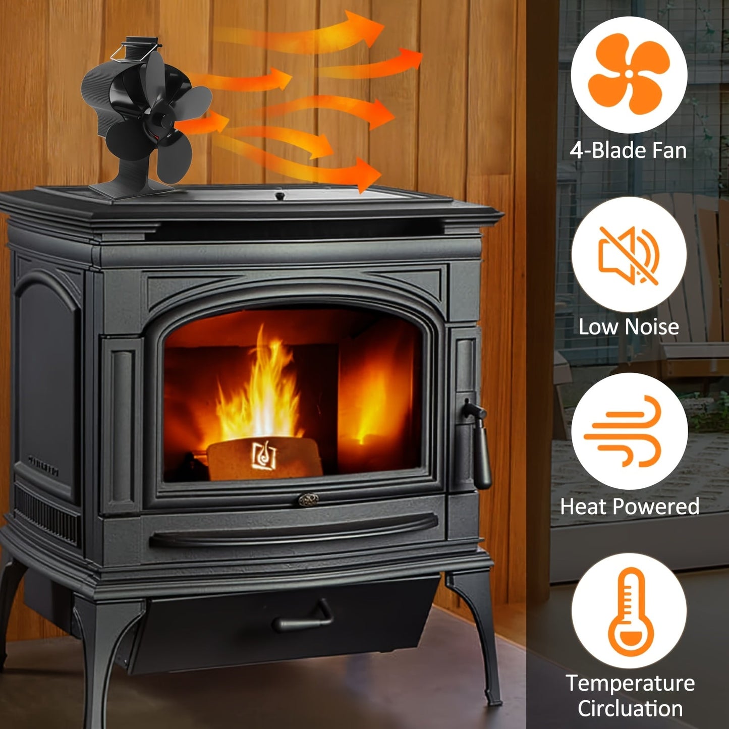 Aluminum Hearth Fireplace Fan in Crown Shape, Thermodynamic Design with 4 Blades, Portable Table Fan with Multiple Components, Non-Electric Operation, Blade Diameter of 152mm