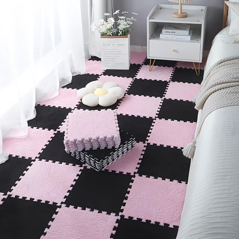 A set of 6 plush puzzle rugs perfect for bedroom and living room. These soft, washable mats can also be customized for use in the kitchen, bathroom, or dorm rooms. Each rug measures 29.97cm square.