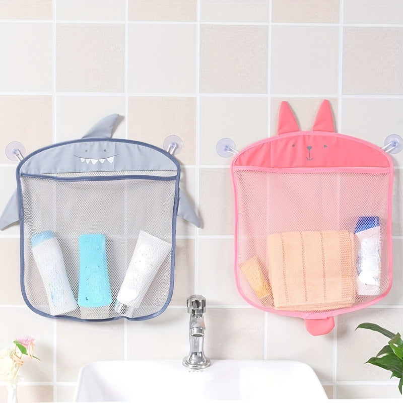 Foldable shower toy organizer for bathroom storage with cartoon design.