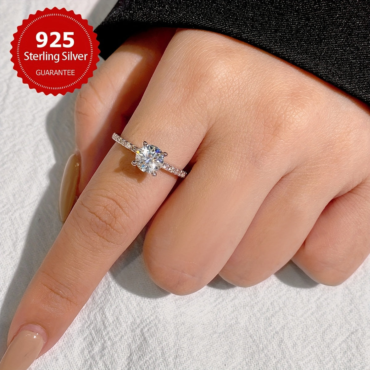 Luxurious Sterling Silver 925 Moissanite Engagement Ring for Women, featuring an elegant design with a 4-Prong Solitaire Wedding Band. This Noble Bridal Jewelry Gift is perfect for Valentine's Day and is suitable for any season.