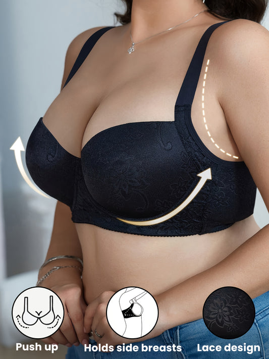 Stylish Plus Size Underwire Bra- Seamless, Comfortable, Non-Removable Pads, Nylon Blend