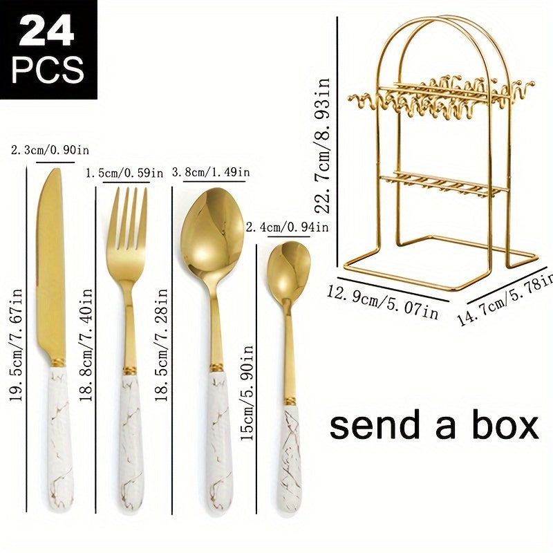 Special Western Steak Flatware set with 24 knives, forks, and spoons, suitable for a variety of occasions. Includes gift box packaging for table decoration.