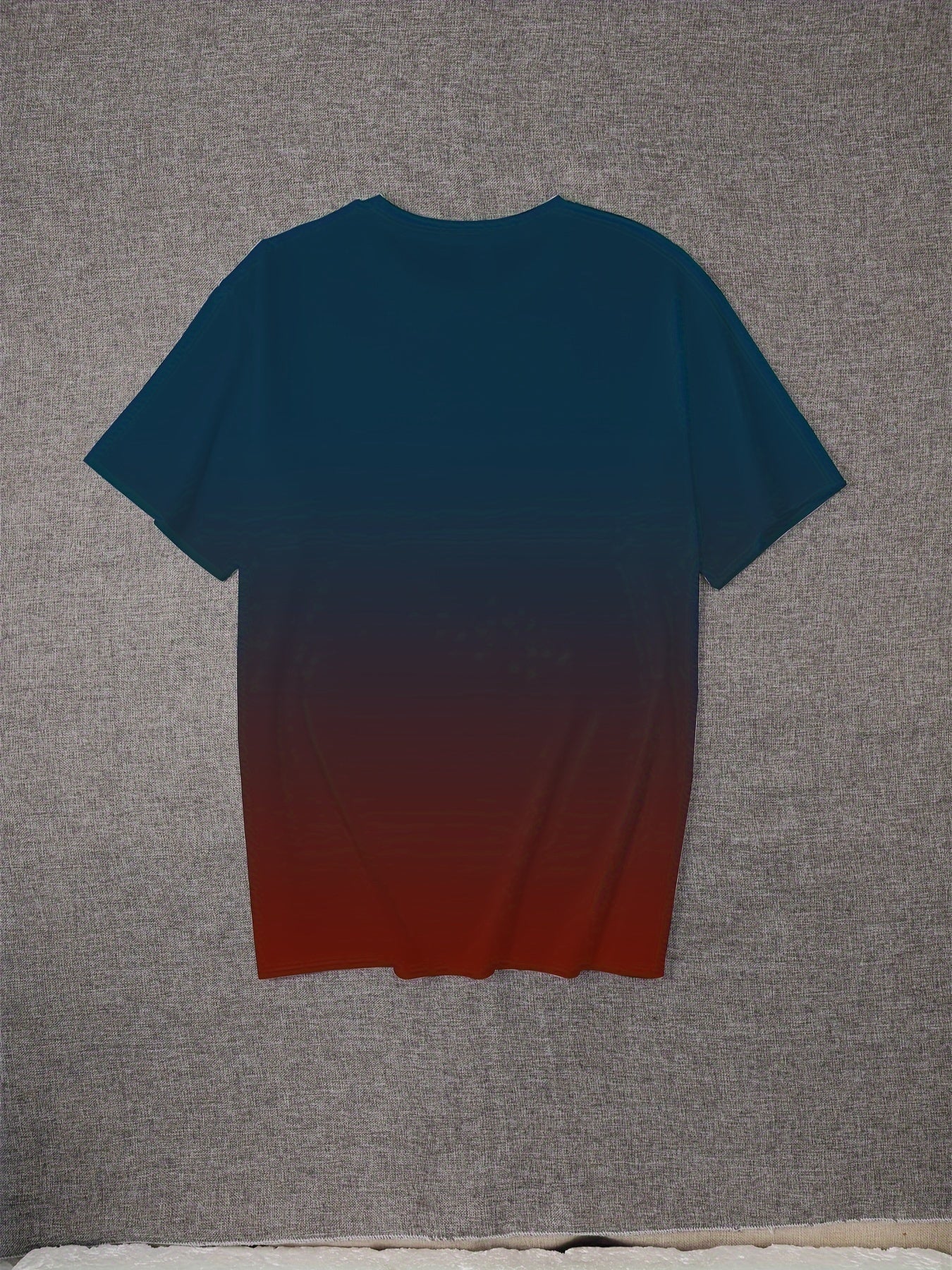 Vintage-inspired gradient Paris graphic tee for men features a black to red transition with iconic "PARIS" design. Made of a polyester blend, it has a crew neck, short sleeves, and is